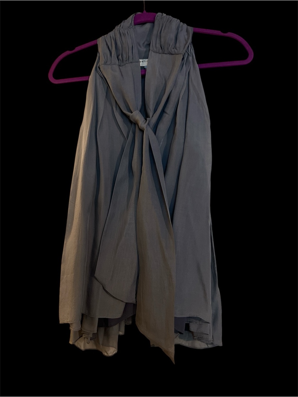 Grey silky semi-sheer top.